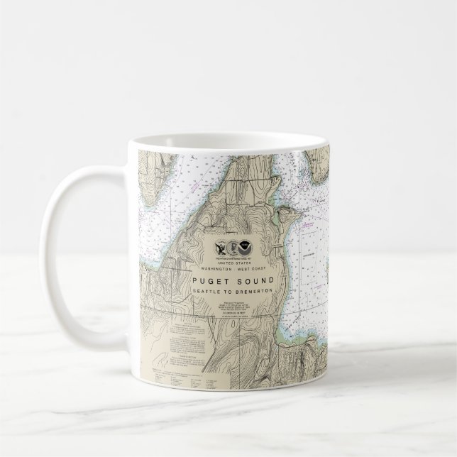 Mug Puget Sound Seattle to Bremerton Carte Nautique (Gauche)
