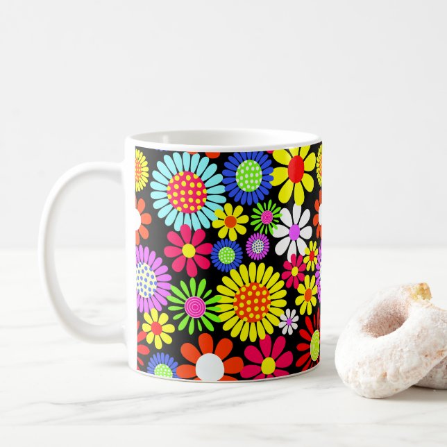 Mug Puissance de fleur hippie de printemps rétro (Avec donut)