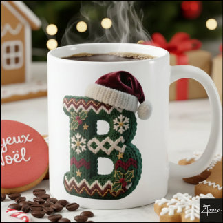 Mug Pull Noël tricoté lettre B chapeau de Père Noël