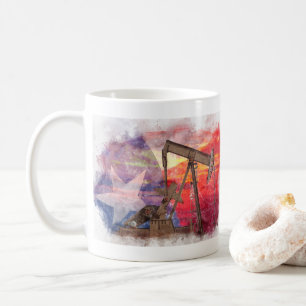 Mug Pumpjack Texan icône dessin pastel avec Texas Flag