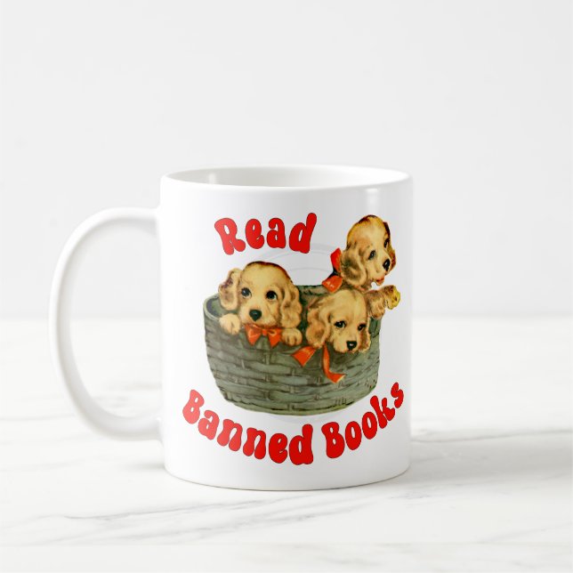 Mug Puppies rétro mignonnes - Lire Livres interdits (Gauche)