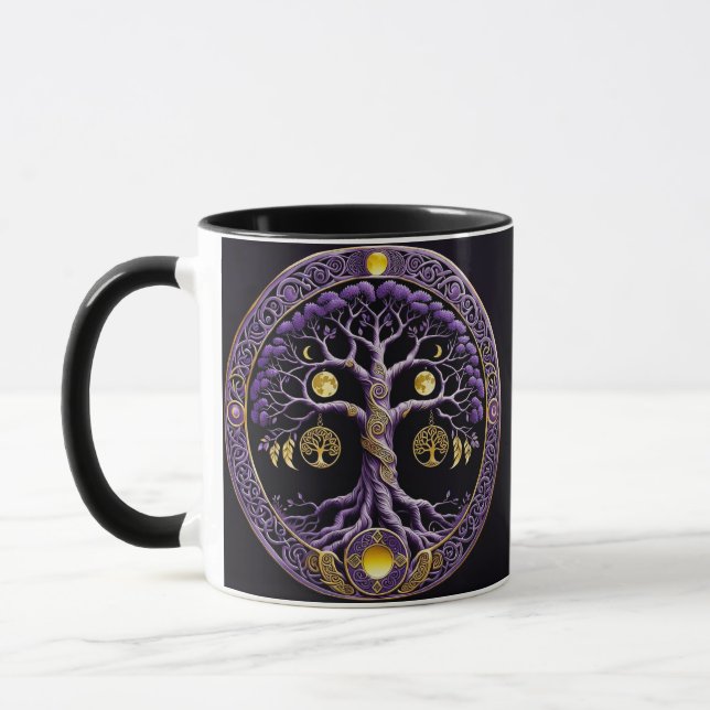 Mug Purple and Gold Tree of Life Mandala (Gauche)