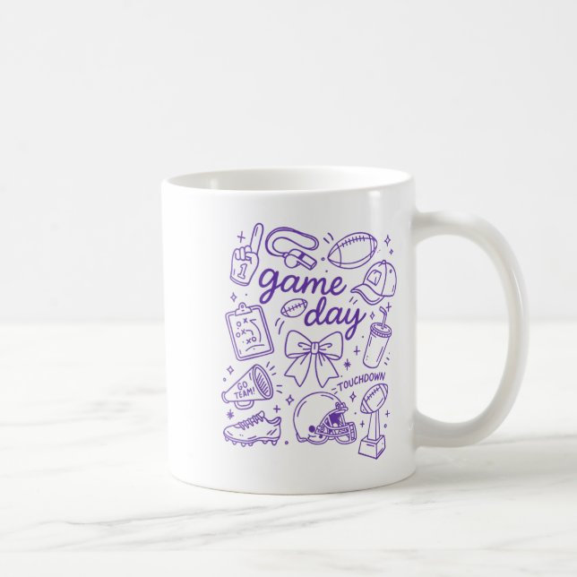 Mug Purple Coquette Bow Cheer Game Day Doodle Touchdow (Droite)