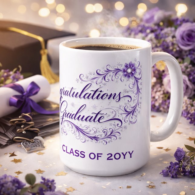 Mug Purple Floral Graduation Script with Custom Year (Créateur téléchargé)