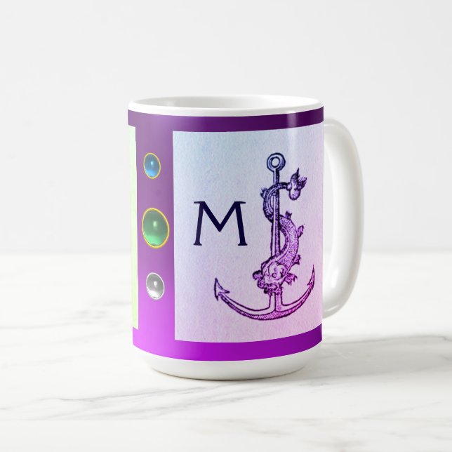 Mug PURPLE GREEN ANTIQUE ANCRE, POISSON NAUTIQUE Monog (Devant droit)