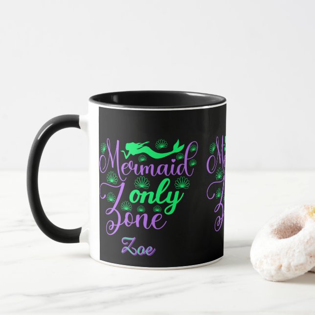Mug Purple Green Mermaid Script Zone Script (Avec donut)