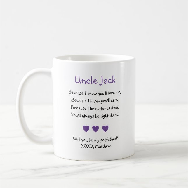 Mug Purple Hearts Tu Seras Mon Parrain Poème Photo (Gauche)