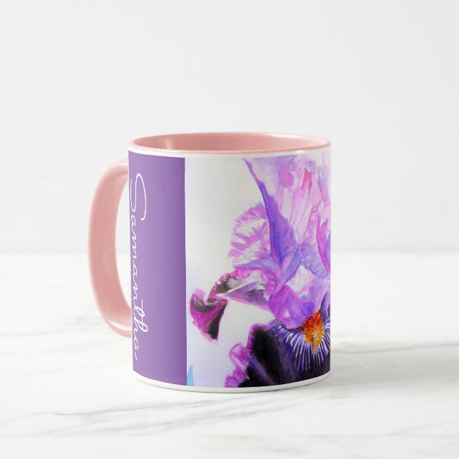 Mug Purple Iris Flower Watercolor Womans Irises  (Devant gauche)