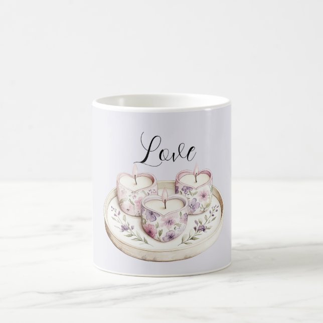 Mug Purple Lavender Pink Floral Heart Candles Love (Centre)