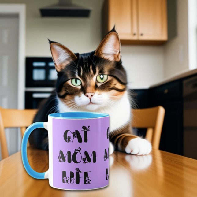 Mug Purple Modern Chat Maman Vie Mère mignonne Fête de (Créateur téléchargé)