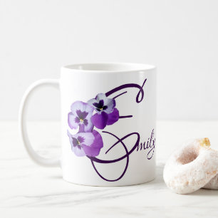 Mug Purple pansy floral Emily nom personnalisable boho