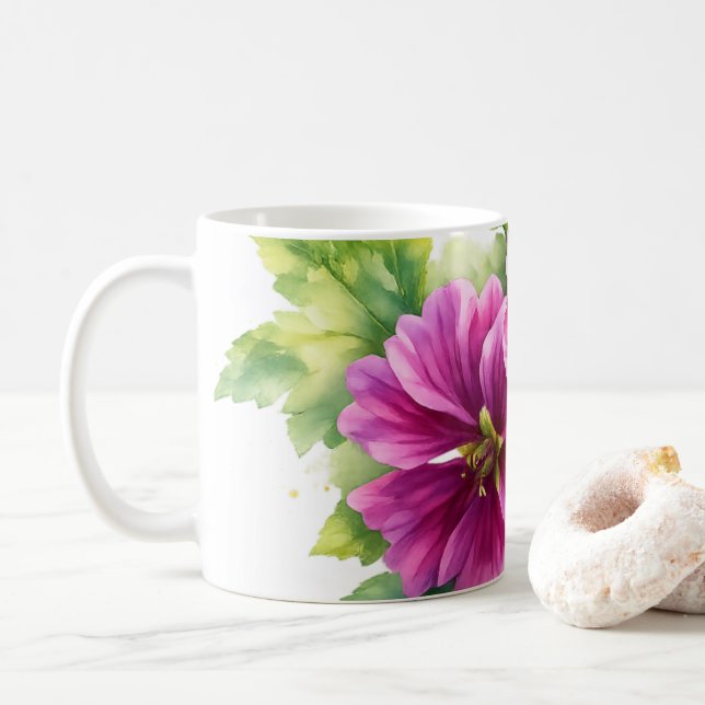 Mug Purple Watercolor Flower Illustration  (Avec donut)