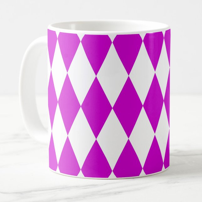 Mug Purple White Harlequin Diamonds Checkers Design  (Créateur téléchargé)