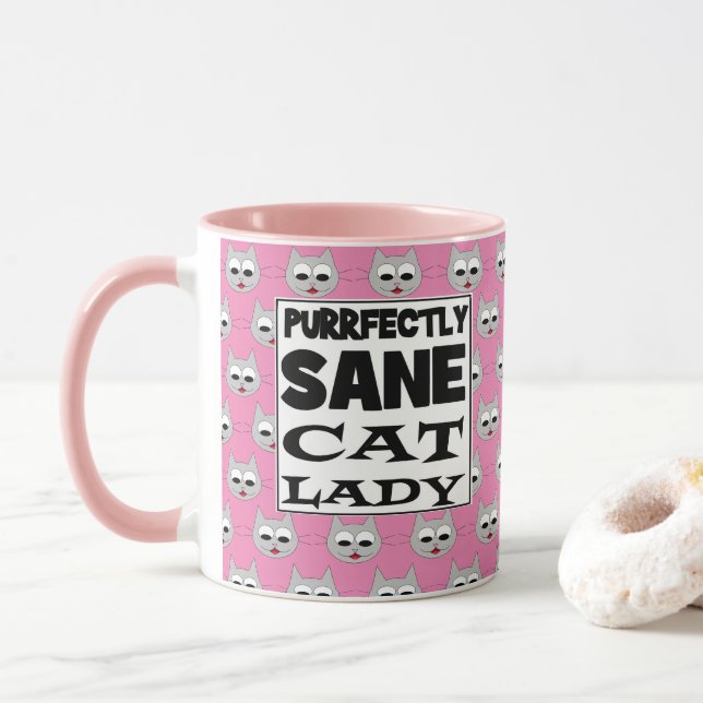 Mug PURRFECTIVEMENT SANE CHAT LADY Rose humoristique (Avec donut)