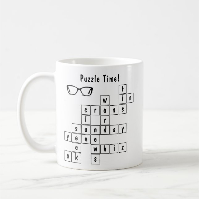 Mug Puzzle de mots croisés personnalisés noir et blanc (Gauche)
