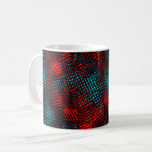 Mug Quadriculados riscados em vermelho e azul claro.