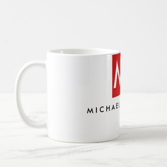 Mug Qualité Rouge Blanc Monogramme Élégant Unique (Gauche)