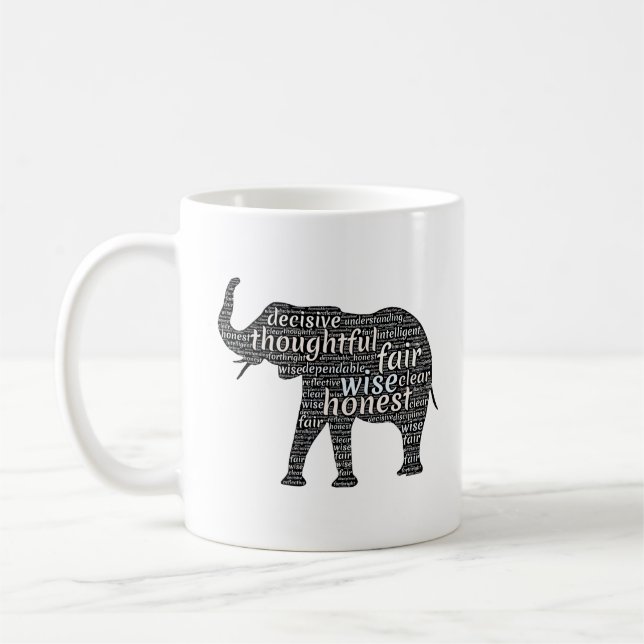 Mug Qualités d'un nuage de mots d'éléphant (Gauche)