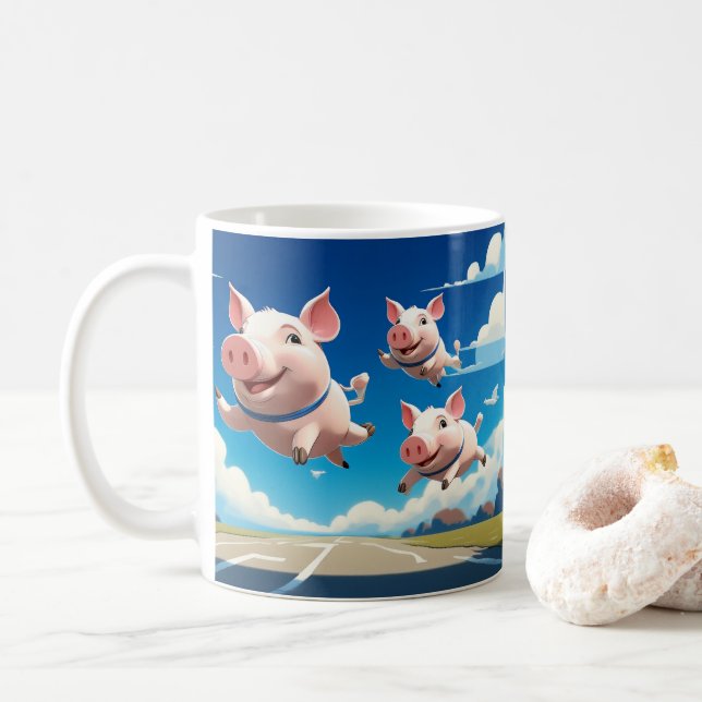 Mug Quand les cochons volent les cochons ailés drôles (Avec donut)