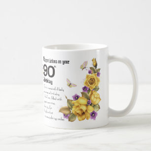 Mug quatre-vingt-dixième Rose jaune d'anniversaire et