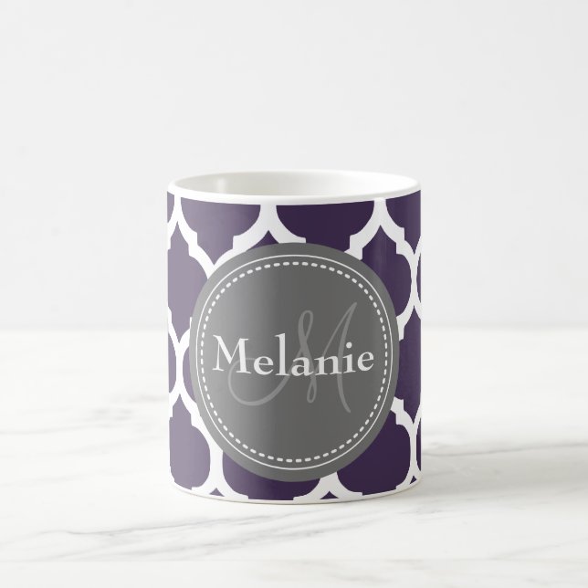 Mug Quatrefoil violet et gris monogramme (Centre)