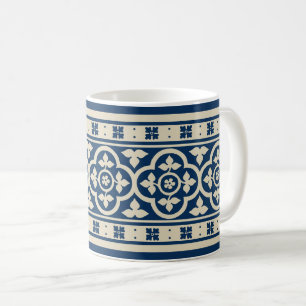 Mug Quatrefoils médiévaux - ivoire sur bleu prussien