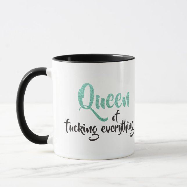 Mug Queen of f*cking tout ! Noir et Turquoise (Gauche)