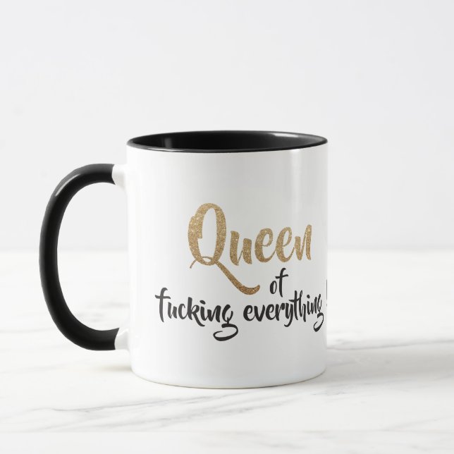 Mug Queen of f*cking tout ! Noir & Or (Gauche)