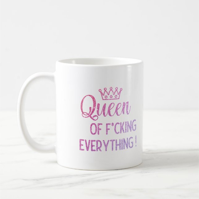 Mug Queen of f*cking tout ! Paillette rose (Gauche)