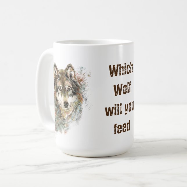 Mug "Quel loup allez-vous nourrir" Inspiration Wolf Ar (Devant gauche)