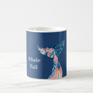 Mug Queue de baleine florale pêche bleue