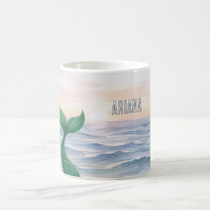 Mug Queue de sirène verte sur coucher de soleil océani