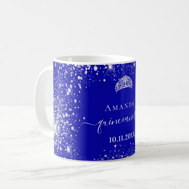 Mug Quinceanera royal bleu argent parties scintillant  (Devant gauche)