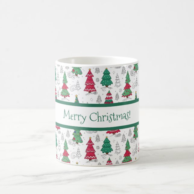 Mug Quirky Whimsical Decorated Christmas Trees Doodles (Centre)