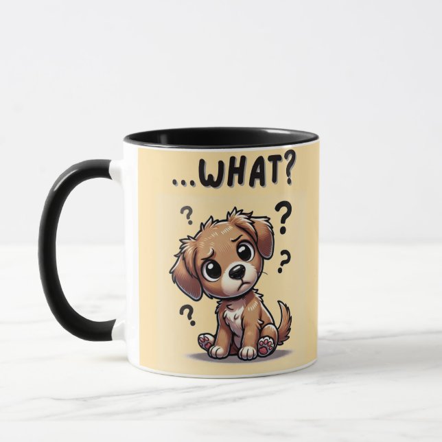 Mug "...quoi ?" Adorable Confused Cartoon Puppy (Gauche)