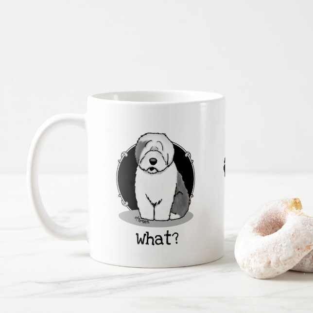 Mug Quoi ? Vieux chien de mouton anglais (Grey 1) Drôl (Avec donut)