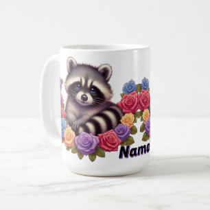 Mug Raccoon entouré de Roses colorés et dynamiques