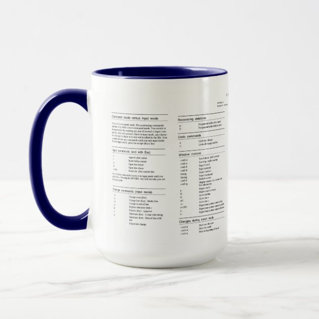 Mug Raccourcis clavier de l'éditeur Vi (Gauche)