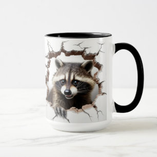 Mug racoon dans un mur fissuré