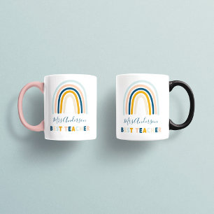 Mug Rainbow bleu jaune personnalisé meilleur enseignan