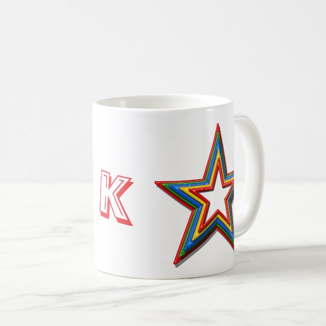 Mug - Rainbow Colored Stars and Initial (Devant droit)