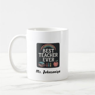Mug Rainbow Crayon Apple Black Badge Best Teacher Ever