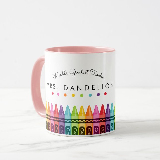 Mug Rainbow Crayons Worlds Meilleur Café Enseignant (Devant gauche)