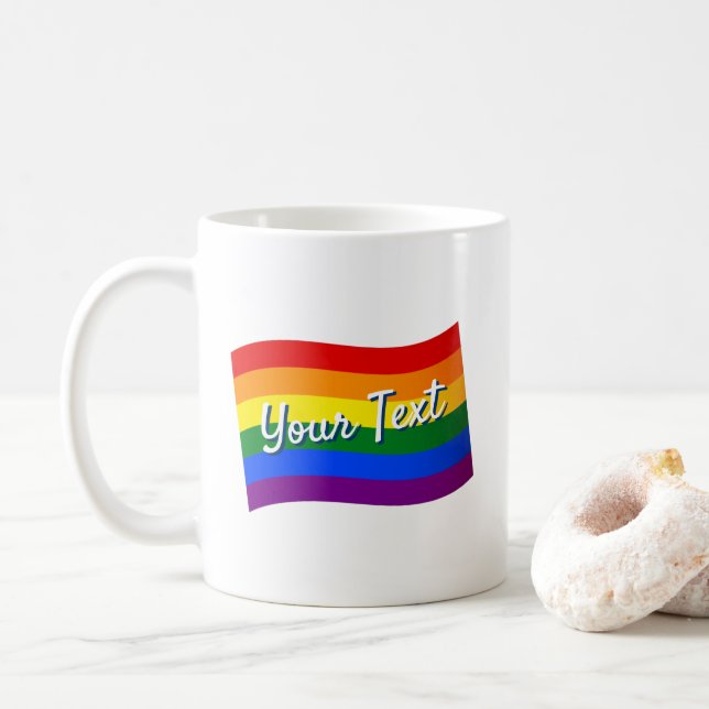 Mug Rainbow Flag Gay pride LGBTQ Pride texte personnal (Avec donut)