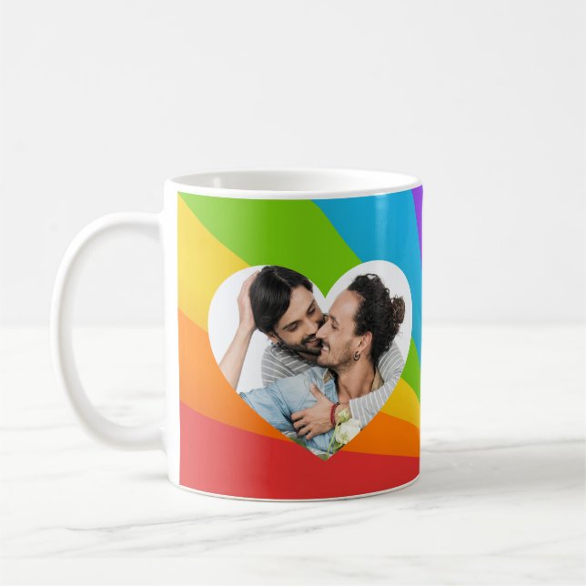 Mug Rainbow Gay Couple Photo dans Heart Romantic Love (Gauche)