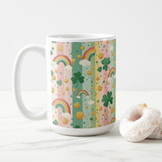 Mug Rainbow Shamrocks Irish Pastel Lucky Pink Green 