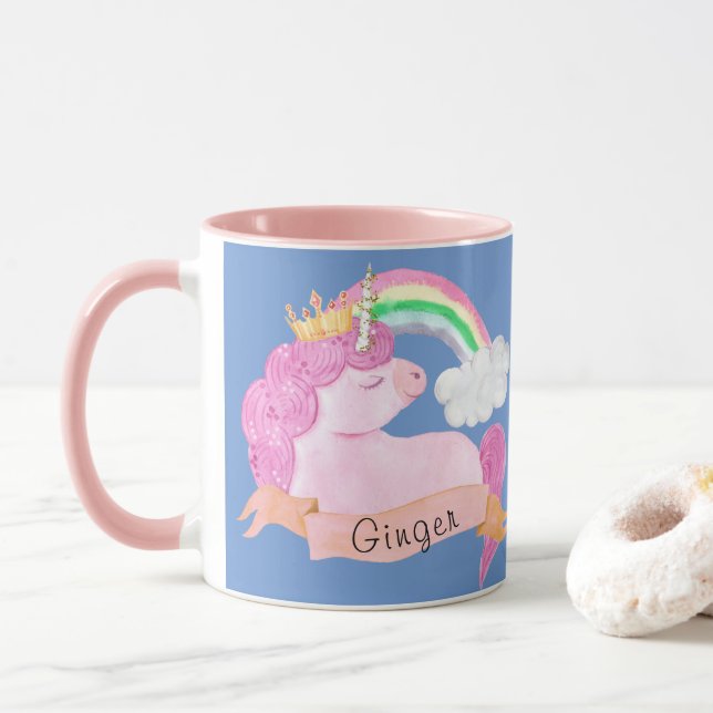 Mug 🌈 Rainbow Unicorn Nom personnalisé      (Avec donut)