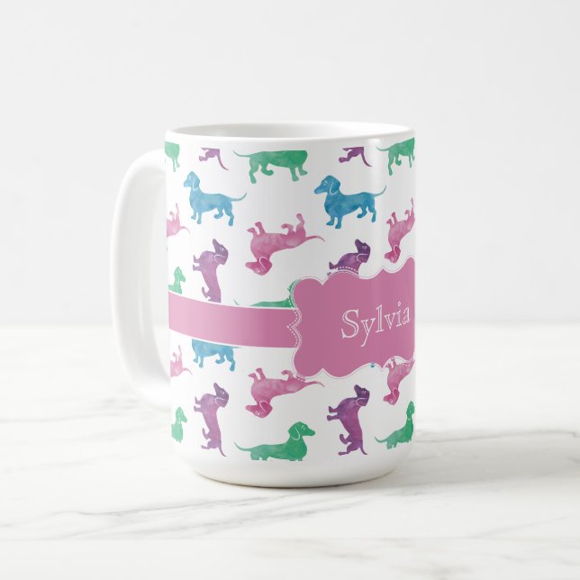 Mug Raining Dachshunds Cute Pastel Doxies (Devant gauche)