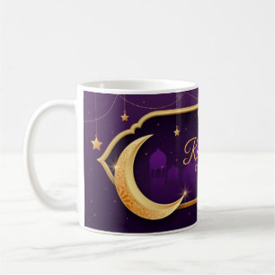 Mug Ramadan Kareem Purple Gold Crescent Stars Mosquée 