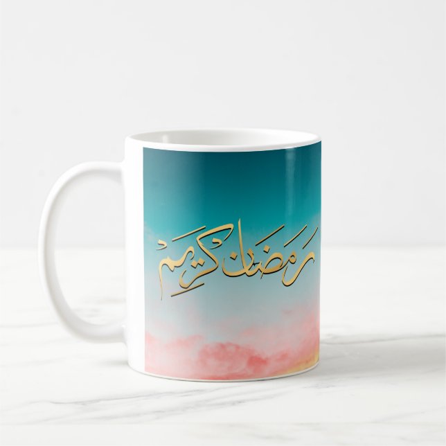 Mug Ramadhan kareem en arabe rose et bleu (Gauche)